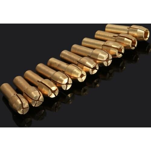 10Pcs 0.5/0.8/1.0/1.2/1.5/1.8/2.0/2.4/3.0/3.2mm Brass Collet Mini Drill Chuck for Dremel Rotary Tool 4.8mm Shank 0.5-3.2mm