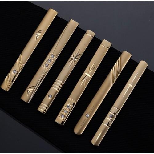 20pcs/lot Simple Business Rhinestone Tie Clip Gold Knurling Flower Necktie Tie Clip Pin Bars Mens Jewelry Accessory Wholesale