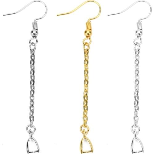 20pcs Metal Iron Gold Silver Color Earring Hooks Clasp Wire Making With Pendant Charm Connector Diy Jewelry Findings Accessories