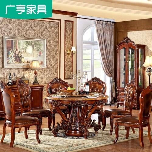 American marble table of completely real wood European round table to a combination of chair of table of four chairs six combo