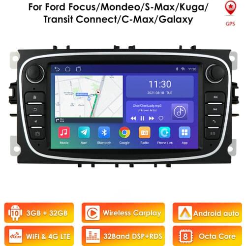 Android 10 Car Radio 2 Din Multimedia Player 7'' Audio DVD Player for Ford Focus S-Max Mondeo 2007-2012 Galaxy C-Max GPS No Dvd