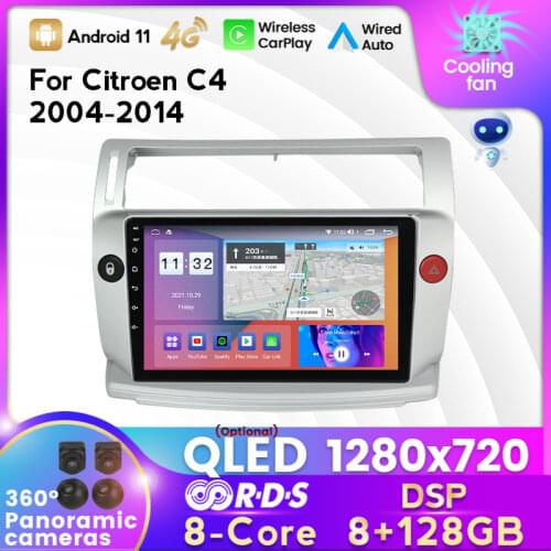 MEKEDE 2 DIN 6+128G Android 11 Car Radio Multimedia Player for Citroen C4 C-Triomphe C-Quatre 2004-2014 GPS Navigation WIFI BT