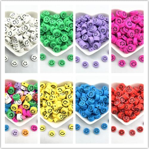 30pcs/lot 10mm Multicolour Smiling Face Beads Polymer Clay Spacer Loose Beads for Jewelry Making DIY Bracelet Accessories