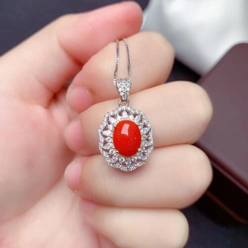 CoLife Jewelry 100% Natural Red Coral Pendant for Office Woman 7mmx9mm Red Coral Necklace Pendant 925 Silver Red Coral Jewelry