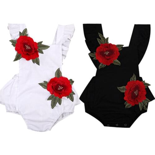 Toddler Baby Girls Summer Lovely Romper 2 Style Short Petal Sleeve Floral Solid Covered Button Jumpsuit Romper 0-24M