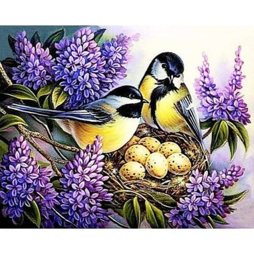 DIY Diamond painting purple flower Cross stitch Kit Diamond embroidery tow birds 3D Diamond mosaic Needlework Pattern Home Decor