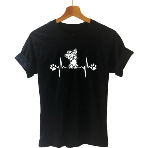 Summer Fashion Yorkshire Terrier Heartbeat T Shirt Women Short Sleeve O-Neck Cotton Female T-shirt Girls Woman Tshirt