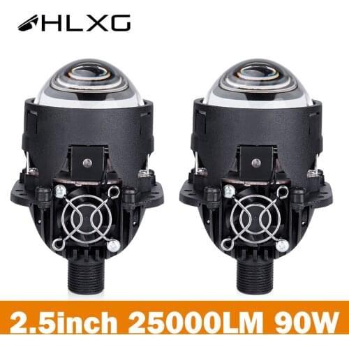 H4 H7 Led HB3 9005 HB4 9006 Projector Light 2.5inch MINI Auto Bi LED Projector lens Headlight 90W 6000k 25000LM HID Bulbs HLXG