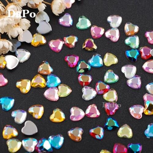 Hisenlee 6mm 1000pcs Heart Shape AB Colors Glue Crystal Rhinestones Flat Back Strass Crystal Stones Acrylic Gems For DIY Jewelry