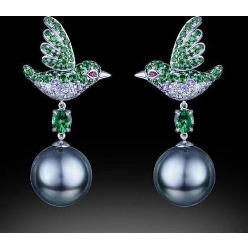 Exquisite Bird Earrings Silver Natural Gemstone jade pendant earrings ladies wedding engagement exquisite jewelry
