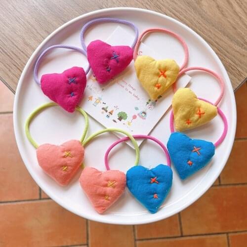 2PCS Korean Cute Handwork Fabric Candy Color Hearts Hair Rope Bracelet Scrunchie Women Elastic Rubber Bands For Girls Headdress