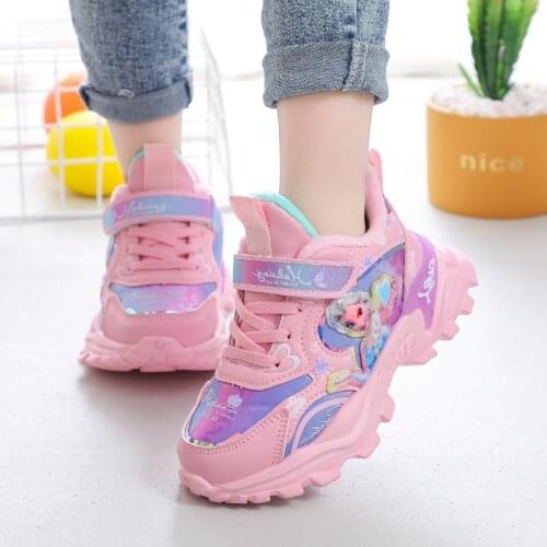 Disney Autumn winter Kids Shoes Girls Childrens Casual Sneakers Warm Princess Aisha Anti-Slip Running Sports Shoes Size 26-37