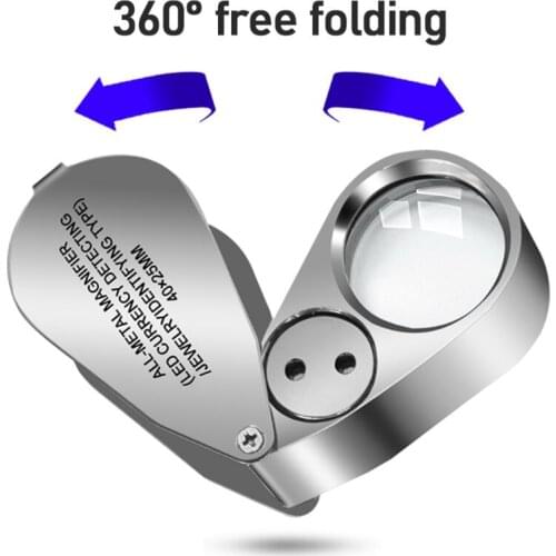 L74D 40X Full Metal Illuminated Jewelers Magnifier Best Pocket Folding Magnifying Glass Jewelers Lens Eye Loupe with LED