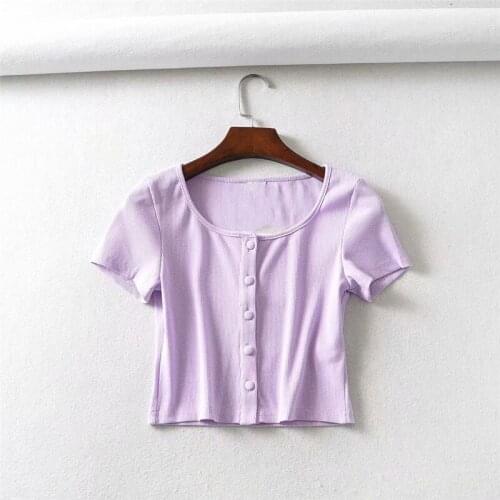 Summer new style street fashion solid color stretch short-sleeved T-shirt for women, short slim cropped t-shirt for women