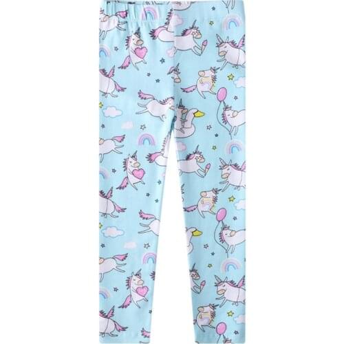 Cartoon Blue Leggings Unicorn Balloon Rainbow Girl Pants Soft Elastic Cotton Pants Kids Trousers For 2T-7T