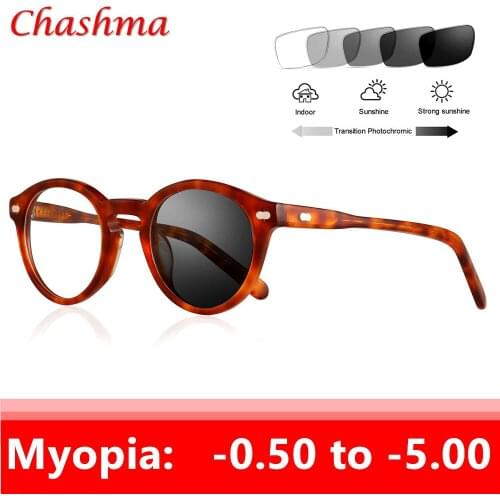 Acetate Round Glasses Sun Photochromic Myopia Eyeglasses Optical Men Student Finished Myopia Eyewear prescription Glasses Frame
