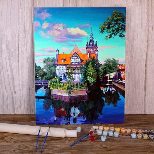 Landscape Gdansk Coloring By Numbers Painting Package Oil Paints 50*70 Canvas Pictures Loft Wall Picture For Handicraft
