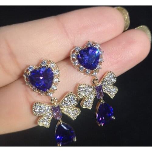 2021 New Korean Fashion Wild Micro-inlaid Zircon Ladies Earrings Heart-shaped Earrings Bow Drop Earrings Female Party Jewelry