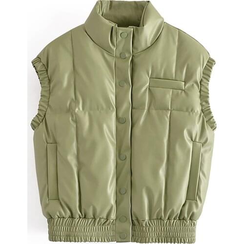 JC·KILIG 2021 New Loose Casual Stand Collar Sleeveless Imitation Leather Vest W64239G