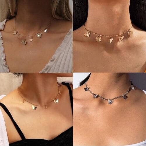 Butterfly Choker Necklace Star Pendant Metal Chain Plated for Women Fashion Jewelry Gift