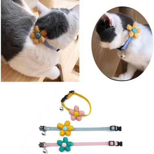 Portable Cute Pet Collar Flower Decoration Adjustable Polyester Pet Kitten Necklace Loop with Bell for Pet Product Small Dogs