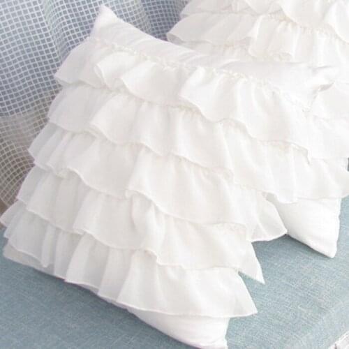 Romantic multi-layers lace white cushion cover decorative fringes pillowcase waist pillow cover square layered pillow case