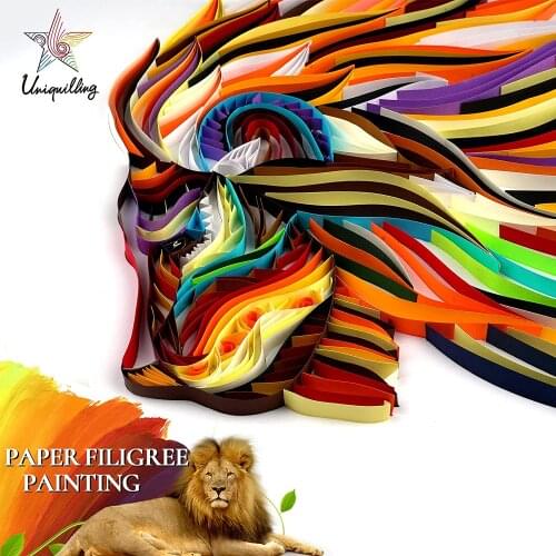 UNIQUILLING 3D Lion Quilling Paper Filigree Paintings Wall Decor Creative DIY Quilling Paper Crafts Gifts Quilling Paper Tools