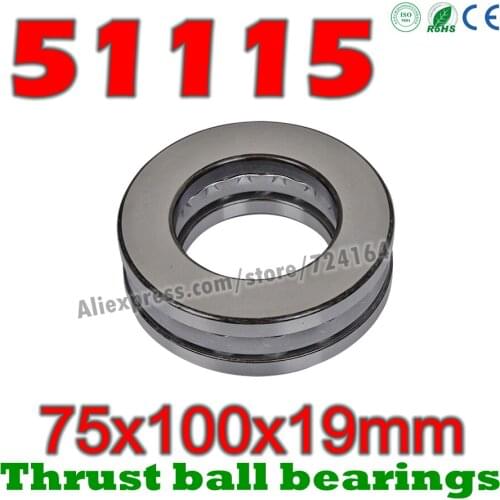 75x100x19 mm Thrust Ball Bearings 51115 Axial 51115M 8115 8115H Plane 75*100*19 Free shipping Steel or brass cage Wholesale