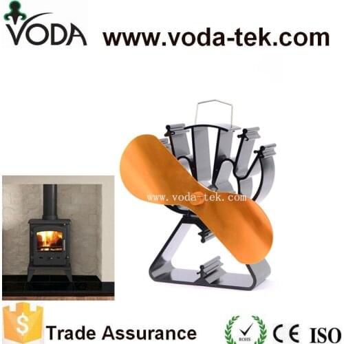 VODA Heat Powered Stove Fan With 2 Gold Blades+Triangle-Shaped Base For Wood/Log Burner /Fireplace-Eco Friendly