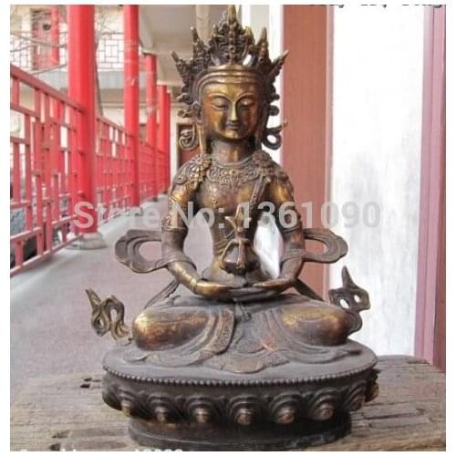Xd 00904 Tibetan fane classical Old Bronze Gild longevity Amitayus Buddha Kwan-Yin Statue