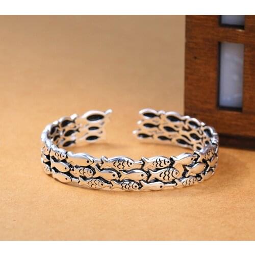 DreamySky New Arrivals Real Pure Silver Color Fish Bangle Bracelets For Women pulsera de plata Drop Shipping