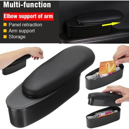 1pc Black Car Styling Door Left Arm Elbow Support Box Auto Retractable Anti-fatigue Armrest Support Storage Box 200x80mm Parts