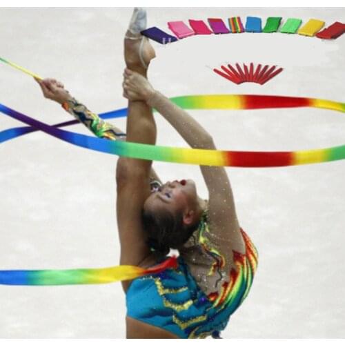 10 Pcs/lot Dance Ribbon Gym Rhythmic Gymnastics Art Ballet Streamer Twirling Rod Outdoor Sport Games Kids Adult Colorful Toy