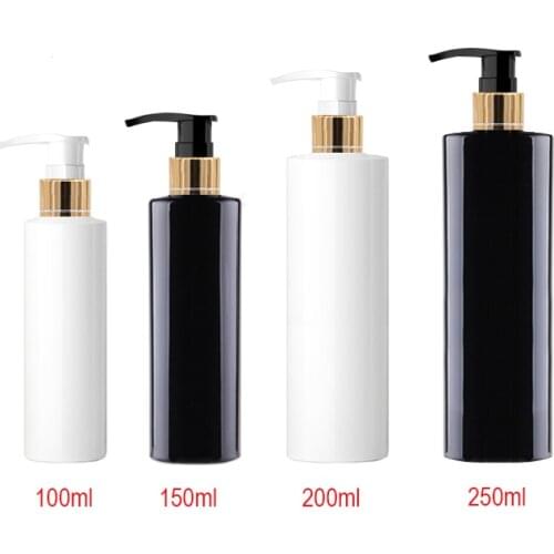 30pcs 100/150/200/250ml travel white cosmetic lotion pump plastic bottles,empty cosmetic packaging gold pump,shampoo bottle pump