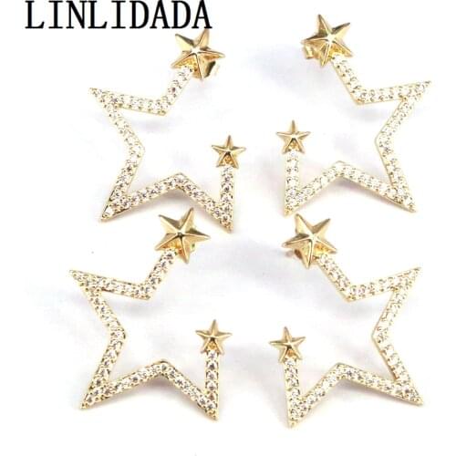 5Pairs New Design Pave CZ Crystal Hollow Star Shape Women Fashion Charm Stud Earrings