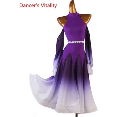 Ballroom dress standard High Collar Mesh Sleeve Long Skirt Performance Clothing Custom Child Woman Competition Clothes Tango