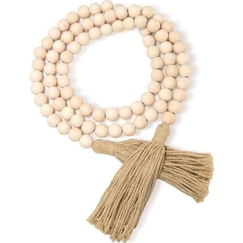 Wood Farmhouse Bead Garland Wall Ornaments Tassel Pendant 148cm String Garden Handmade Rustic Party Supply DIY Home Decoration