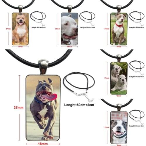 Pitbull Bulldog Dog Top Detailed Popular For Girls Handmade Gift Glass Pendant Necklace Handmade Half Pendant Rectangle Necklace