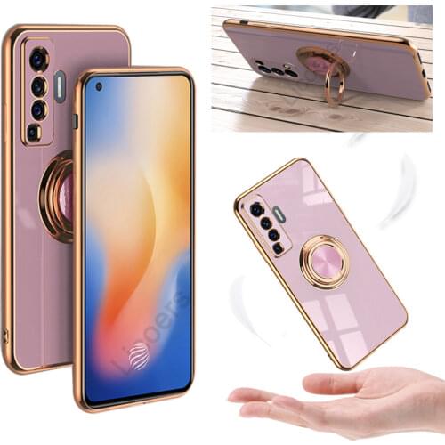 For OPPO Find X3 X2 Lite Pro Reno 6 5A 5 4 SE 3 ACE 6D Golden Plating Frame Case Magnet Finger Ring Stand Soft Cover Capa Fundas