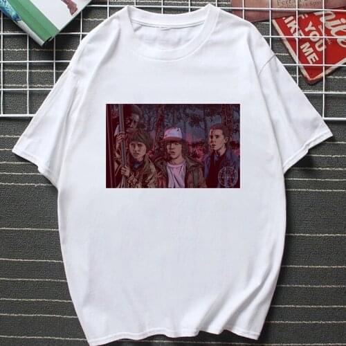 TV Stranger Things Print T Shirt New Arrival Graphic T Shirts Men Women Summer Cotton Camisetas Tops Black White Oversized Tee