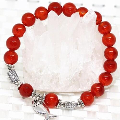Hot sale strand bracelet new fashion natural stone red agat carnelian onyx round beads 8mm charms bangle jewelry 7.5inch B2076