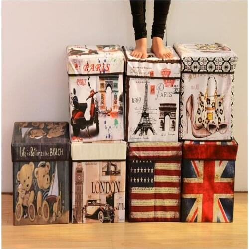 GWaroom Multi-function Non-woven Retro Folding Storage Stool Sit Box Shoes Stool Storage Box Organizer Home Decoration W0135
