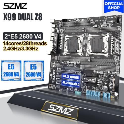 SZMZ X99 Dual CPU Gaming Motherboard LGA 2011-3 Processor E5 2680 2620 2678 V3 V4 and NVME M.2 SSD 8 DDR4 256GB 4 channels set