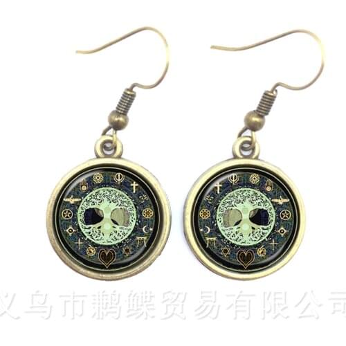 Chinese Taoism Sign Ancient Eight Diagrams Chakra Earrings Yin Yang Pendant Tao TAIJI Statement Drop Earrings