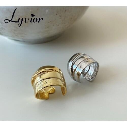 Lyvior 925 Sterling Silver Irregular High Polish Wave Rings Gold Silver Color Open Rings Boho Jewelry for Women Party Gifts