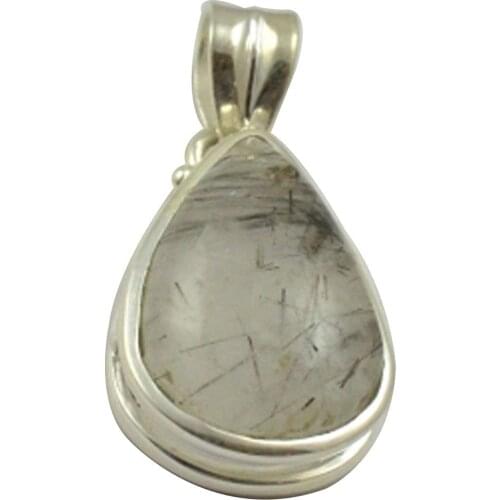 Lovegem Nature Black Rutile Pendant 925 Sterling Silver, 37.4 mm, MHBAP4903
