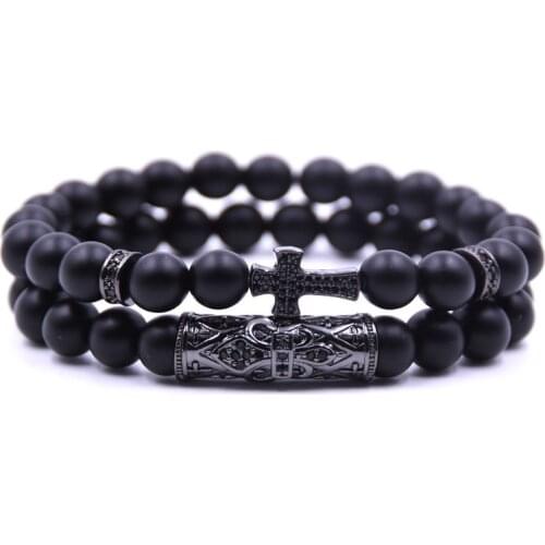 Bracelet Set CZ Ball Bar Prom Black Matte Stone Beads bracciali femme Friends Bracelet Women Mens Jewelry Men Bracciali Uomo