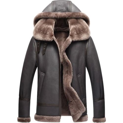 Genuine Leather Jacket Winter Jacket Men Real Sheepskin Coat for Men Natural Lamb Fur Flight Bomber Jackets Plus Size 710 MY