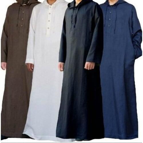 New Muslim Men Simple Long Hooded Shirt Robe Middle East Dubai Islamic Clothing Malaysia Robe 2021Abaya Saudi Arabic Mens Jubba