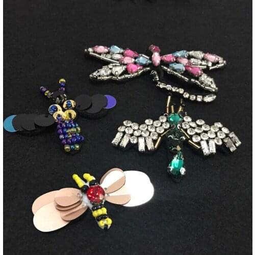 New colorful bead bee dragonfly shape bag hat clothes decoration handmade beaded insects cloth paste DIY accessories A1286